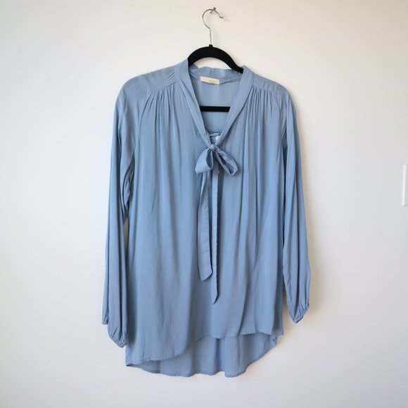 Everly Cornflower Blue Boho Poet's Blouse with Tie, Size S - Picture 4 of 16